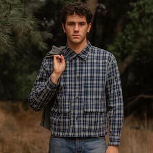 Reese Cooper SZ XL How A Letter Travels Cotton Blue Plaid Cargo Cropped Flannel